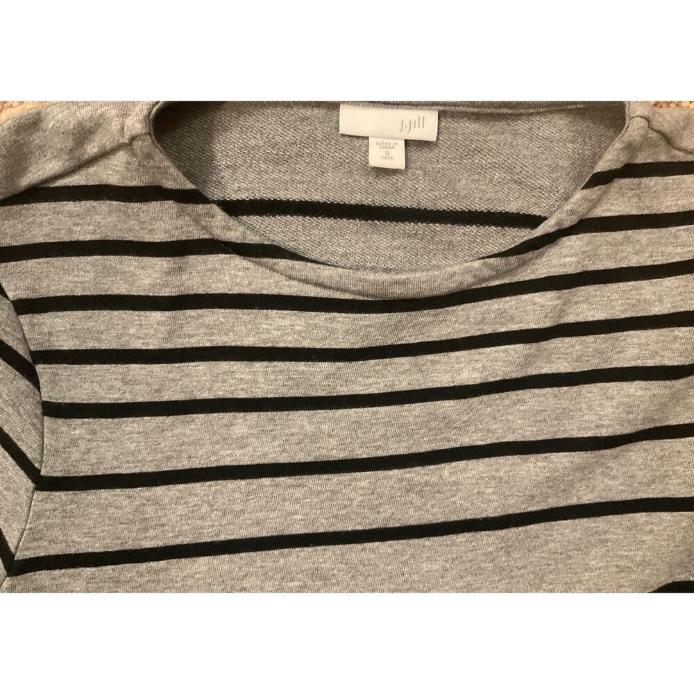 J.Jill Knit Tunic Dress Women Small Gray Black Striped Long Sleeve Pockets - Picture 2 of 6